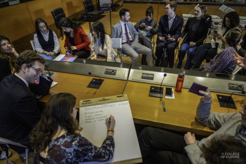 MATA-POL students work with their European Political and Governance Studies peers to prepare a presentation for regional officials at the European Collectivity of Alsace during the Strasbourg study trip.